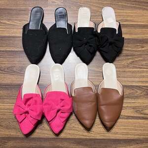 Women's Pointed Toe Bowknot and Solid Flat Mule Shoes (Lot of 4 Pairs)